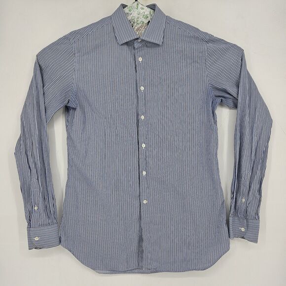 Corneliani Shirt Mens 17 43 Blue Stripe Preppy Business Dress Formal Casual‎ - Picture 1 of 10